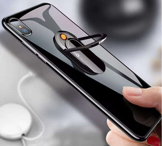 Mobile Phone Ring Bracket Cigarette Lighter - Black