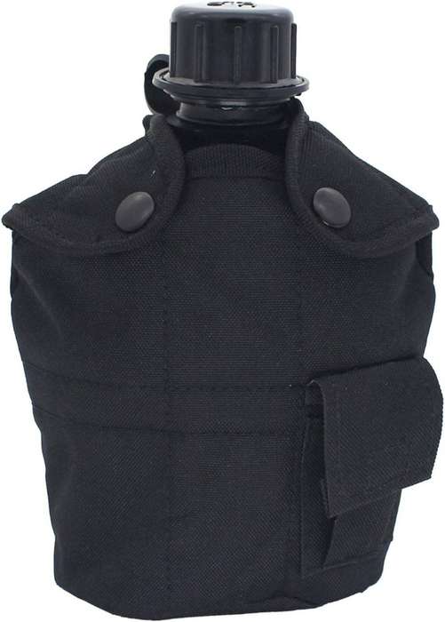 Military Canteen Bottle with a Felt-Lined Cover - Black