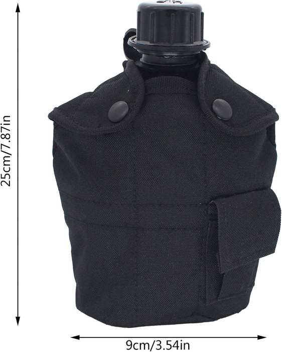 Military Canteen Bottle with a Felt-Lined Cover - Black