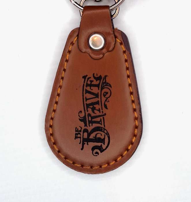 Engraved Leather Keyring - Half Oval Shape