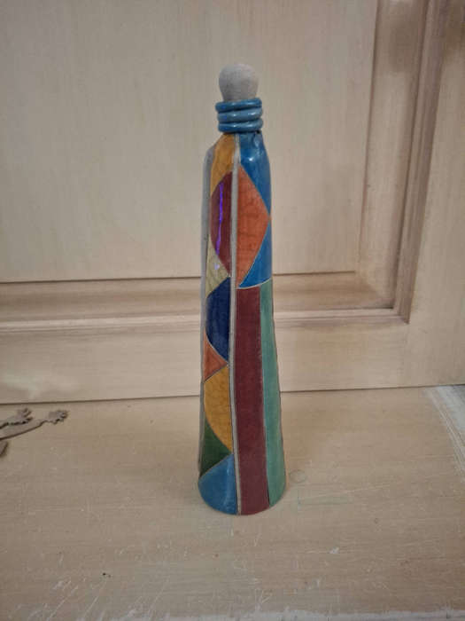 Raku Sgraffito pottery figurine