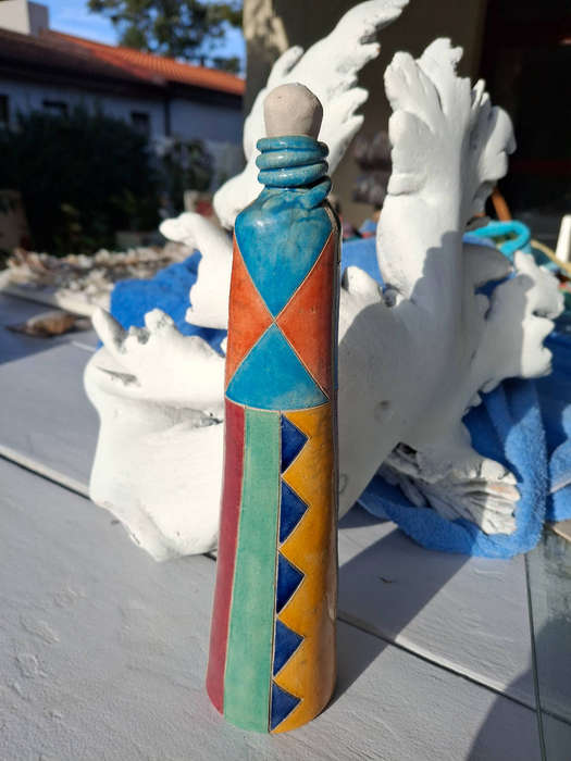 Raku Sgraffito pottery figurine