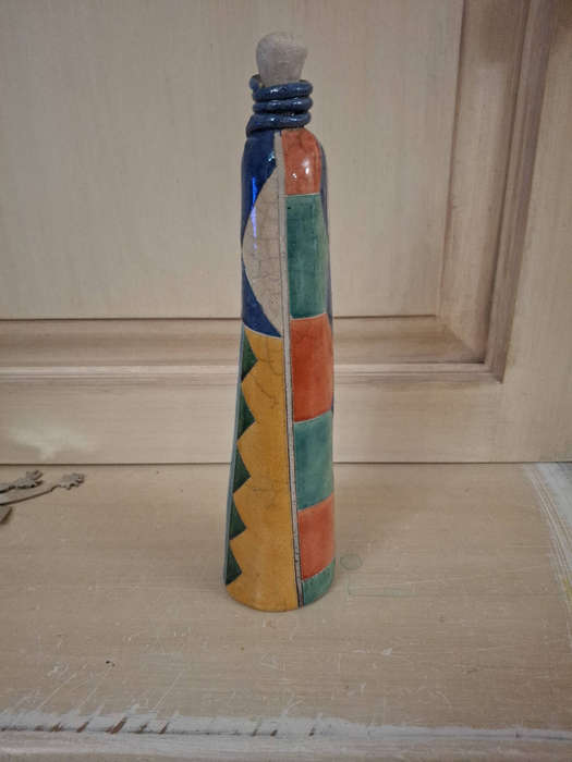 Raku Sgraffito pottery figurine