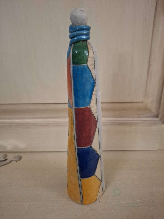 Raku Sgraffito pottery figurine