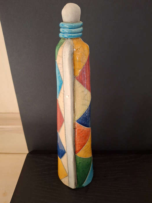 Raku Sgraffito pottery figurine