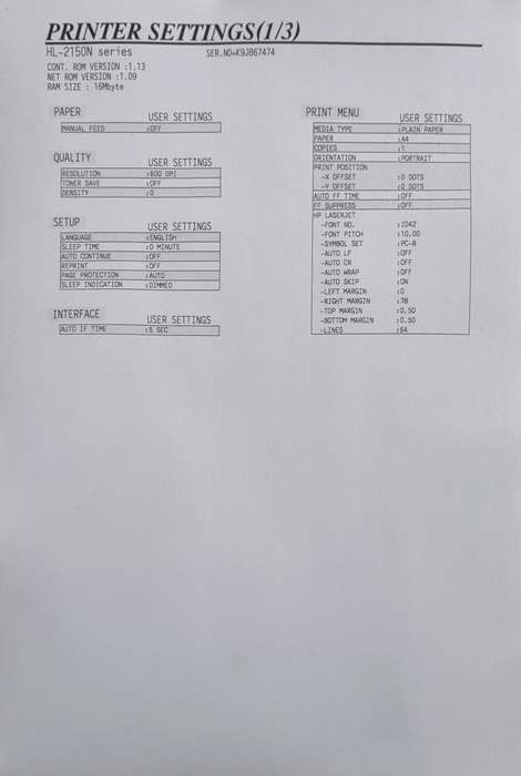 Brother Laser Printer with 90% level toner