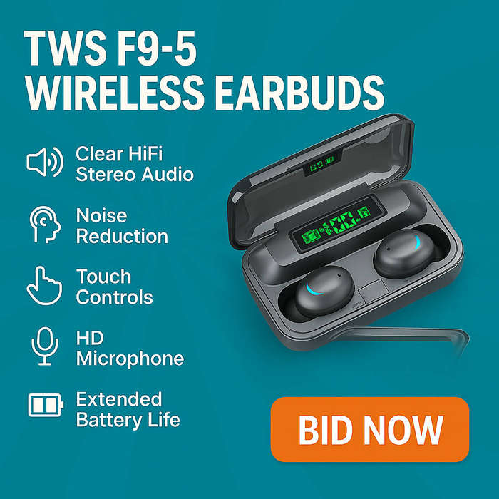 TWS F9-5 Wireless Earbuds - Clear Hifi Stereo Audio, Enhanced Noise Reduction, Touch Controls, High-