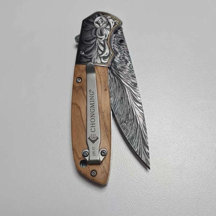 CHONGMING Black Titanium Feather Pattern Blade Folding Knife