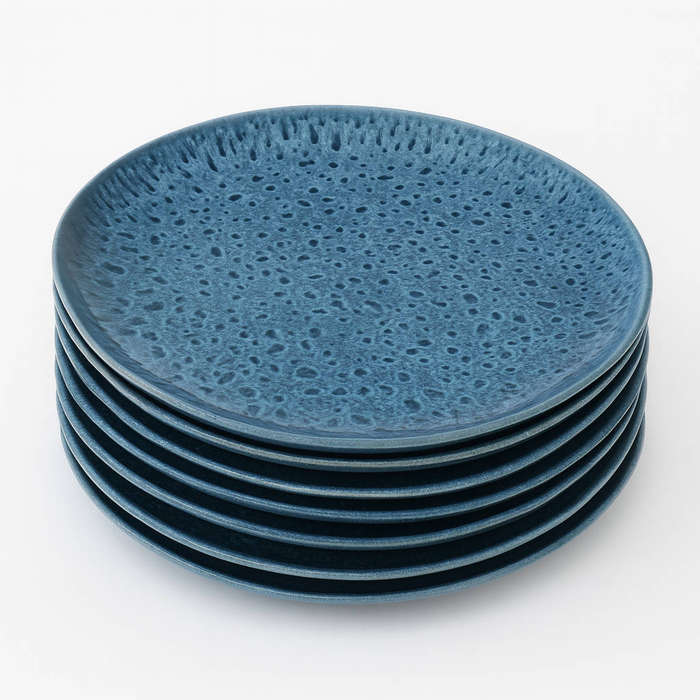 34cm Large Blue Reactive Glaze Stoneware Dinner Plates  Modern Designer Style (Set of 6)