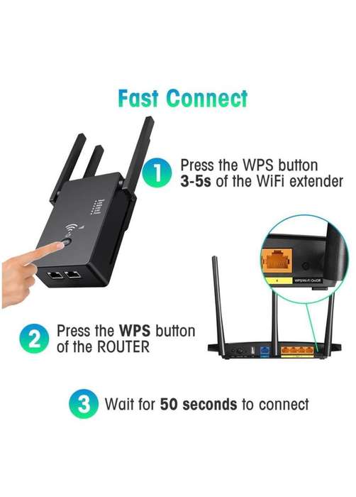 1200Mbps Wireless WiFi Range Extender Repeater-Q-W012 AC Duo-Bands 2.4/5ghz -Black