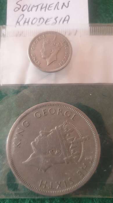 2 x Old Southern Rhodesia coins (1/2 crown and 3d)