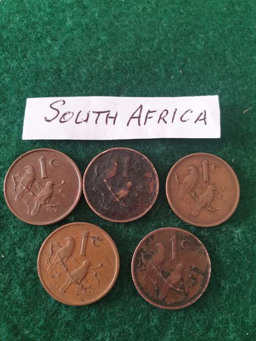 5 x South African 1 cent coins 1966 to 1969