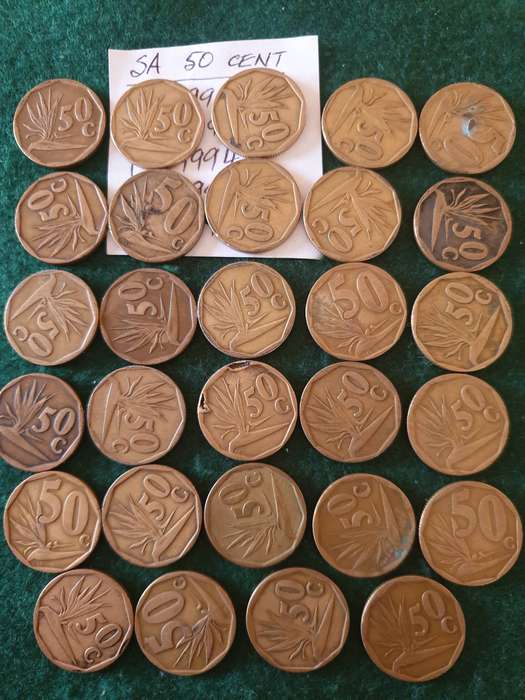 29 x South African 50c coins (1991 to 1998)