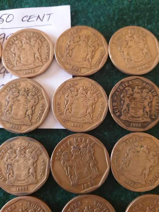 29 x South African 50c coins (1991 to 1998)
