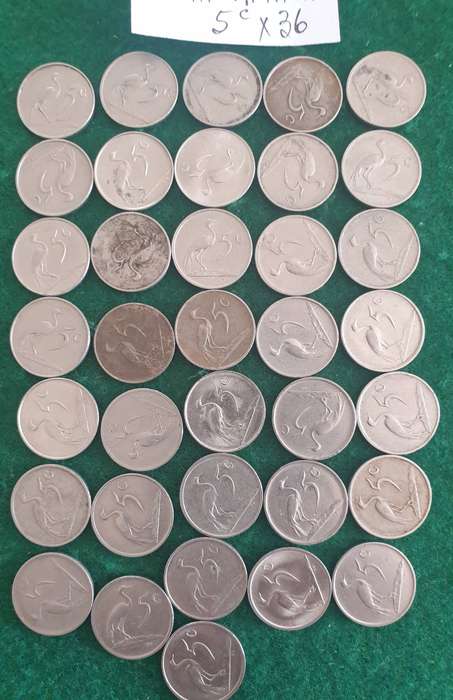 36 x South African 5c coins (1965 to 1988)