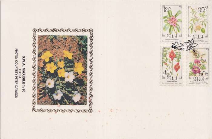 First Day Sheet Silk Limited Edition SWA 1990 Flowers - Fluorescent Paper