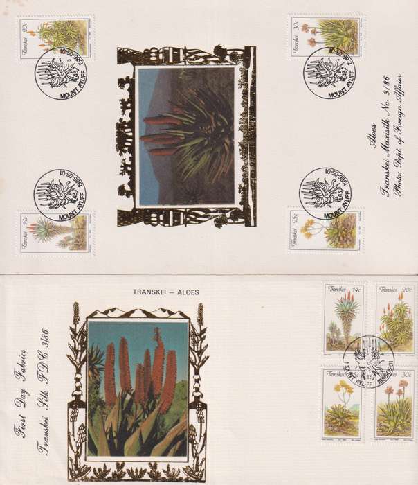 FDC Silk Limited Edition Transkei 1986 Aloes