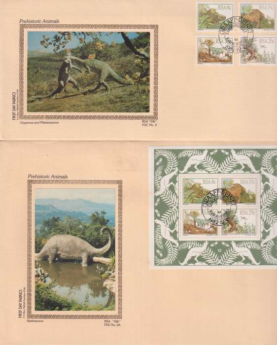 FDC Silk Limited Edition RSA 1982 Dinosaurs