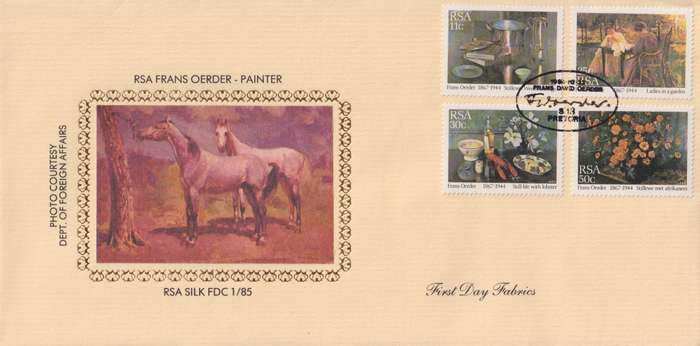 FDC Silk Limited Edition RSA 1985 Paintings by Frans Oerder