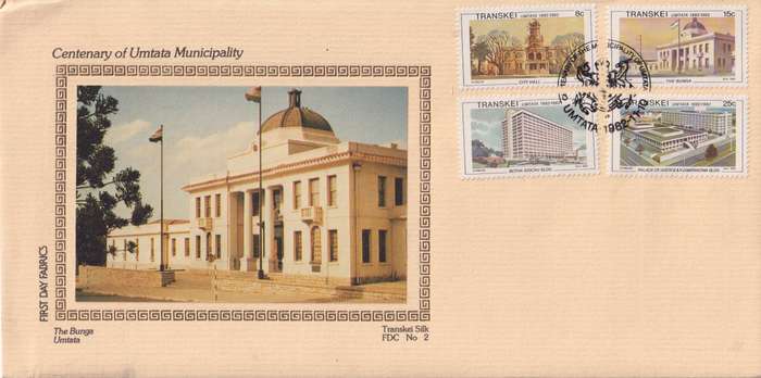 FDC Silk Limited Edition Transkei 1982 The 100th Anniversary of Umtata