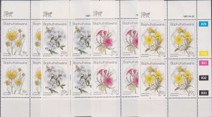 Stamp Control Blocks Bophuthatswana 1987 Wild Flowers
