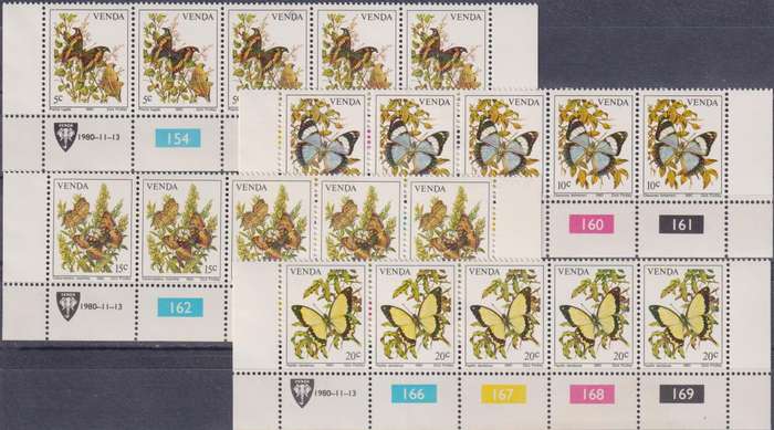 Stamp Control Blocks Venda 1980 Butterflies