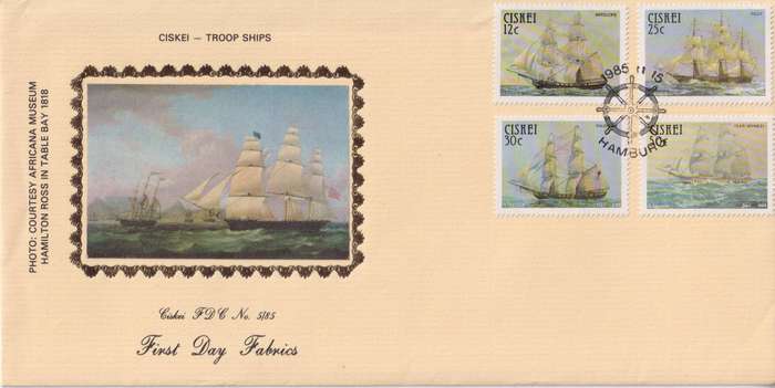 FDC Silk Limited Edition Ciskei 1985 Sailing Ships - Troup Ships