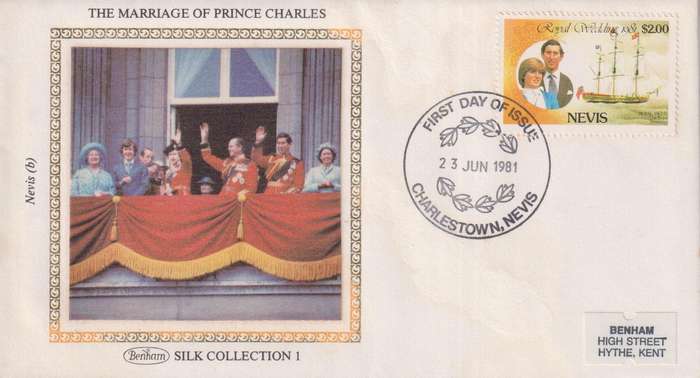 Silk FDC Nevis Royal Wedding 29 July 1981