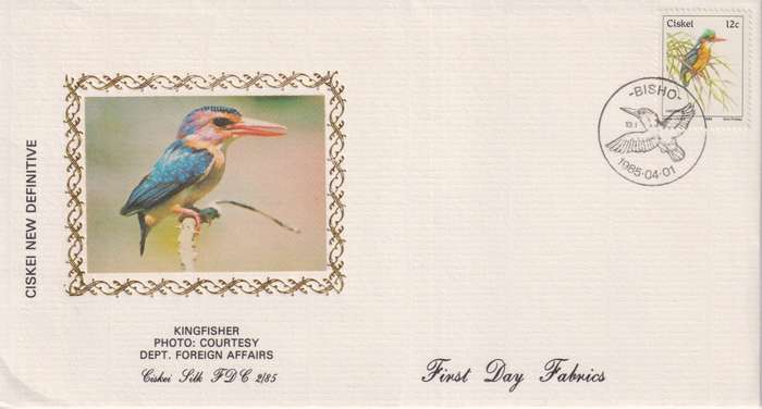 FDC Silk Limited Edition Ciskei 1985 Birds - Malachite Kingfisher