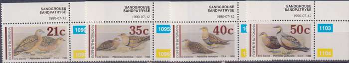 Stamps Bophuthatswana 1990 Sandgrouse - Paintings by Claude Finch-Davies