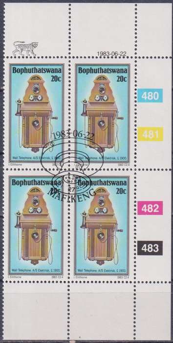 Stamp Control Blocks Bophuthatswana 1983 History of the Telephone