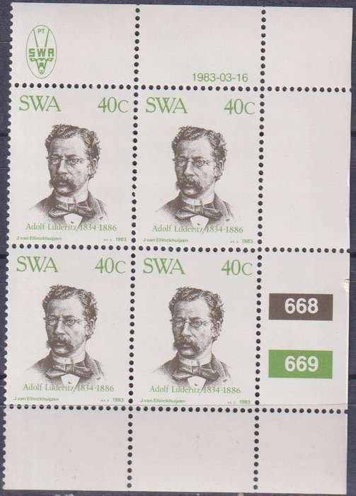 Stamps Control Blocks SWA 1983 The 100th Anniversary of Foundation of Luderitz