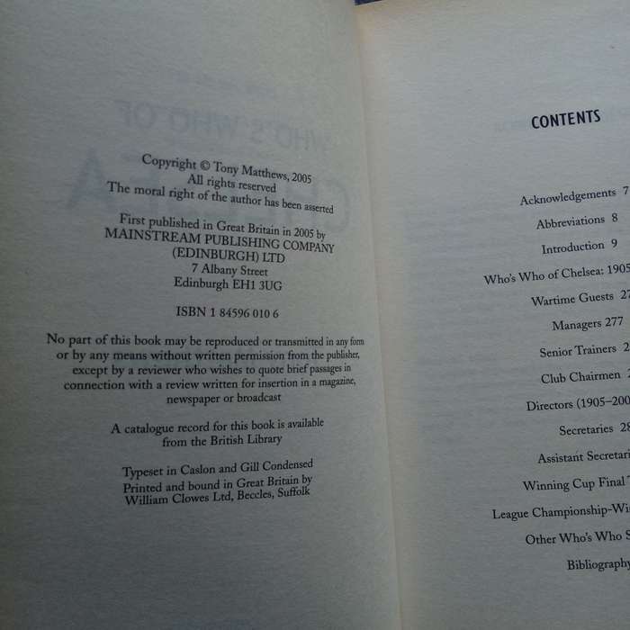Who's Who of Chelsea by Tony Matthews  Comprehensive Biographical Guide to Chelsea FC Legends