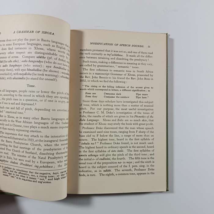 A Grammar of Xhosa for the XhosaSpeaking by W.G. Bennie, Lovedale Press 1939 | Vintage Hardcover