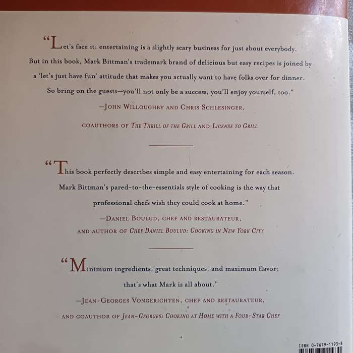 The Minimalist Entertains by Mark Bittman  Hardcover, Seasonal Party Menus