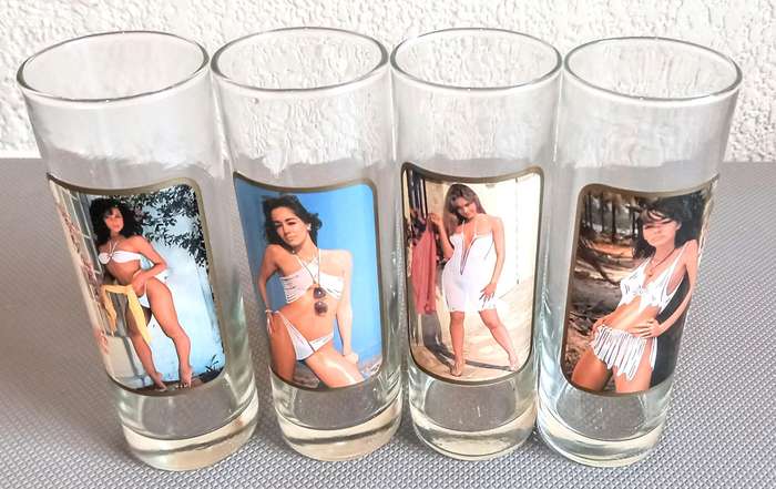 Set of Vintage Picture Glasses that change appearance when liquid is added