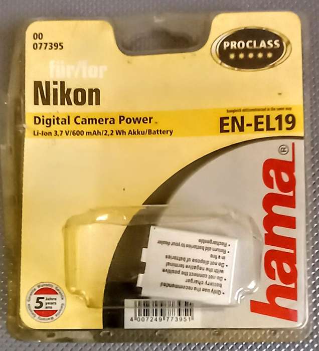 Hama EN-EL19 Li-ion 3.7Volt / 600mah Nikon Digital Camera Battery