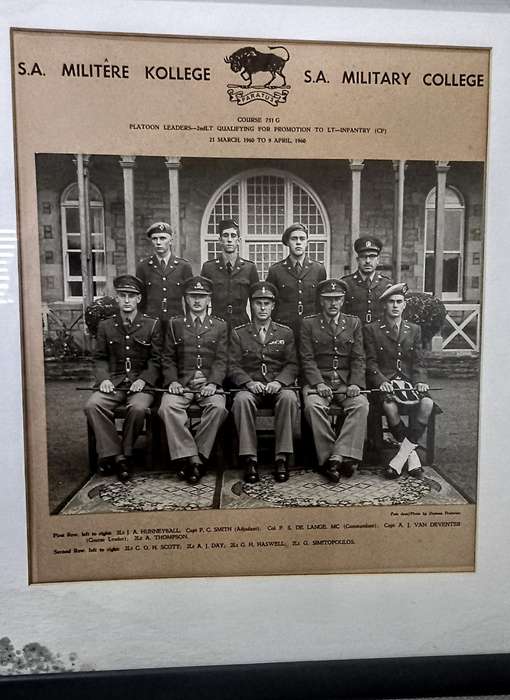 1960. SA Military College Course 751G Platoon Leaders Group Photo. Framed behind glass. 41.5cm x 37c