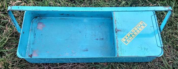 Vintage Metal Tray with Swivel Handle for Explosive Charges
