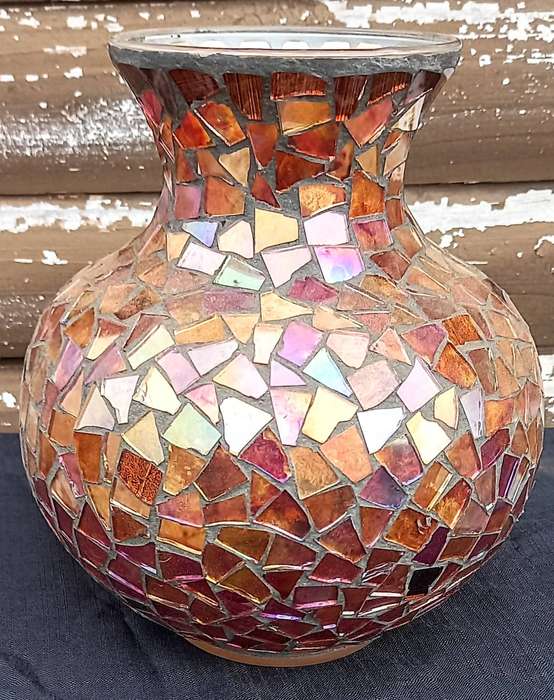 Beautiful Coloured Glass Mosaic Vase. 20cm Tall