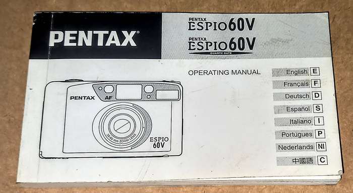 Vintage Pentax Espio 60V Operating Manual in 8 Languages