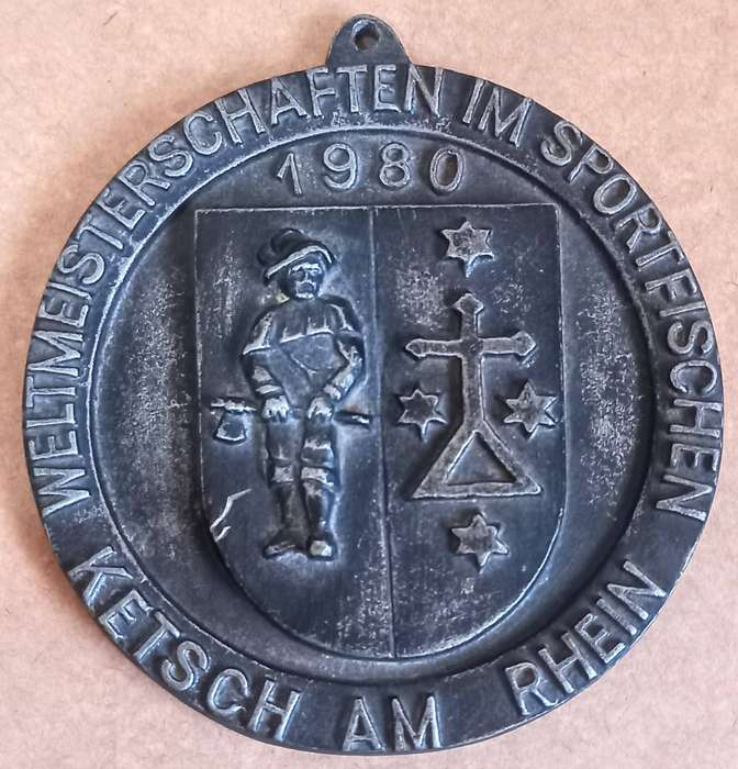 1980 Cast Aluminium Sports Fishing Medallion. 12cm Diameter