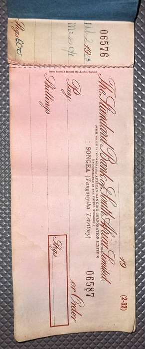 Very Rare 1960's Standard Bank of S.A SONGEA (Tanganyika Territory) Check Book