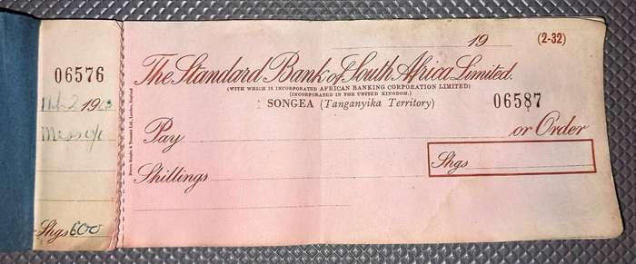 Very Rare 1960's Standard Bank of S.A SONGEA (Tanganyika Territory) Check Book