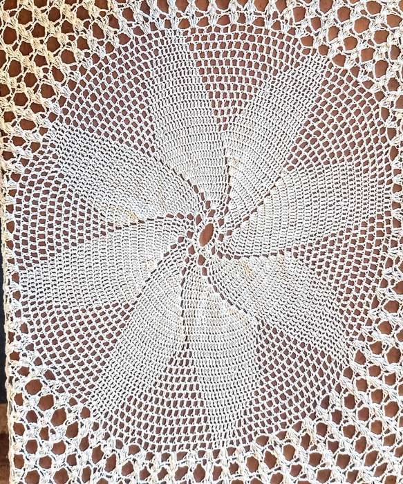 Round Tablecloth Antique Vintage Hand Crocheted. 2.06m Diameter