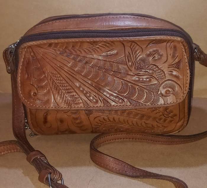 Jeroni SA Embossed Tan Leather Clutch Bag in Good Condition