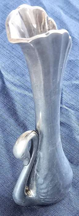 Vintage silver plated swan button vase art deco design weighted bottom. 18cm Height