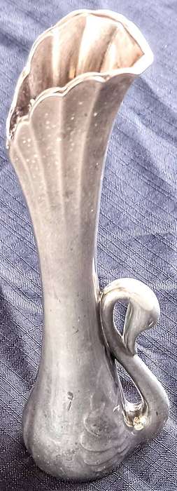 Vintage silver plated swan button vase art deco design weighted bottom. 18cm Height