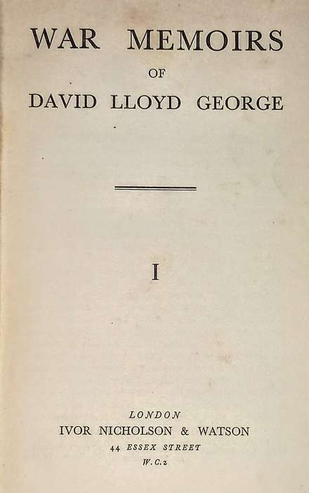 First Edition. Hardcover 1933. War memoirs of David Lloyd George I