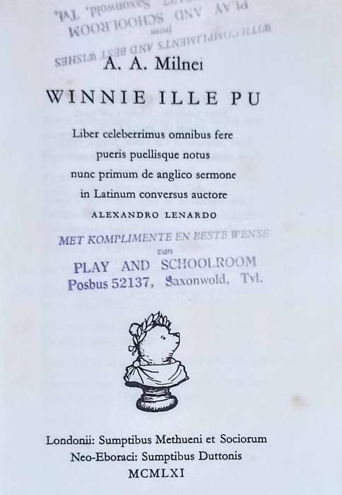 Hardcover 1965. Winnie ILLE Pu - Milnei. Winnie the Pooh in Latin